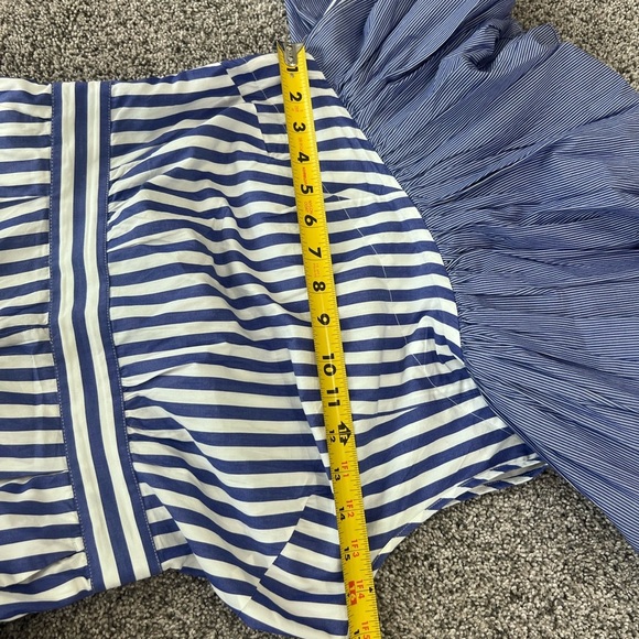 J. Crew One Shoulder Ruffle Jumpsuit Blue White Stripe 100% Cotton Size US 4 - Picture 10 of 16